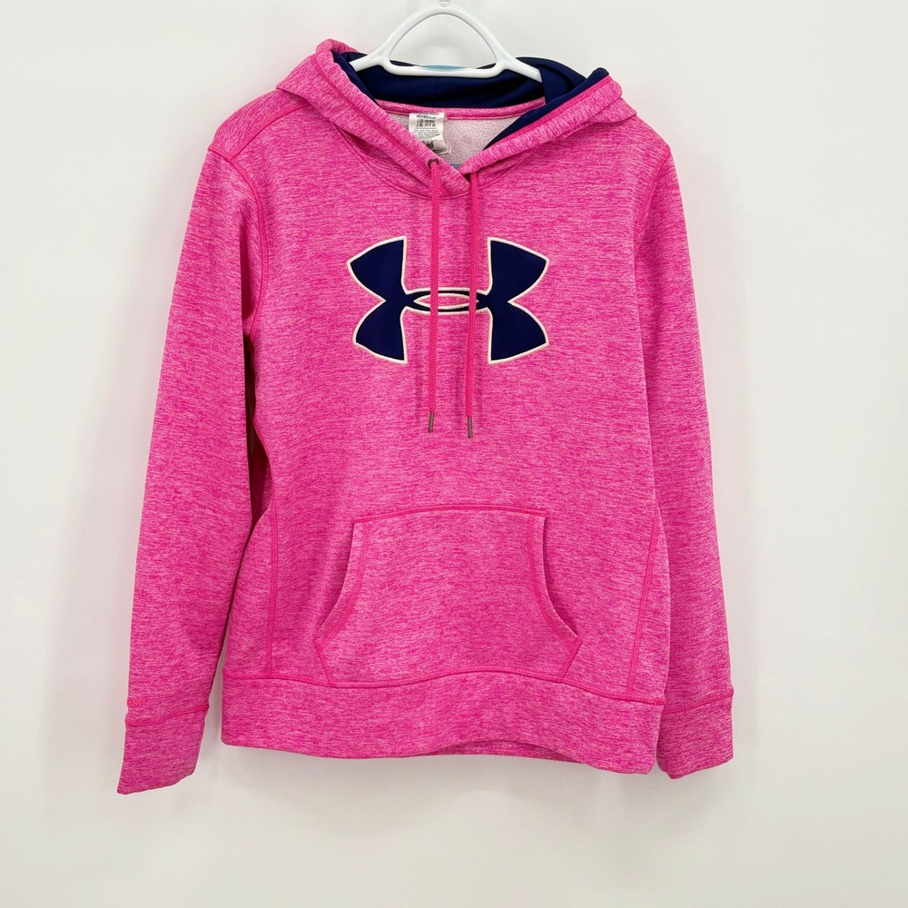 Under Armour Womens ColdGear Storm Hoodie Pink Heathered Logo Pullover 1263537 M